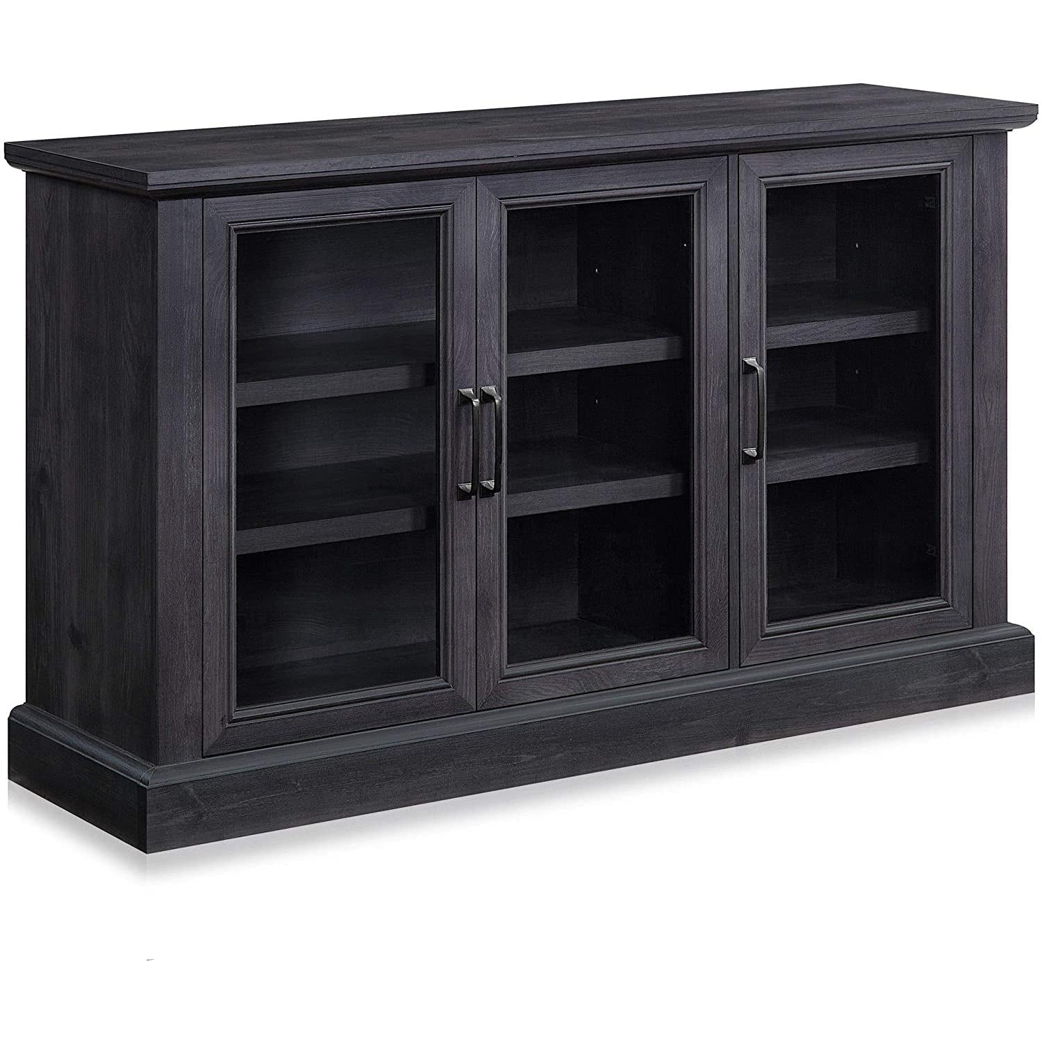 Rustic Gray Wood Sideboard With Glass Doors For Living Room