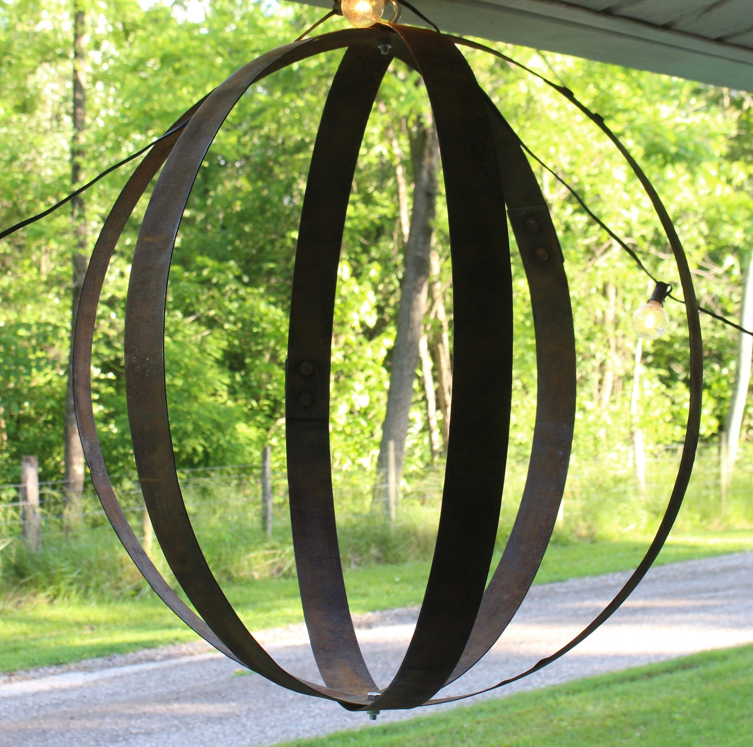 Rustic Hanging Plant Holder, Made with Reclaimed Whiskey Barrel Rings