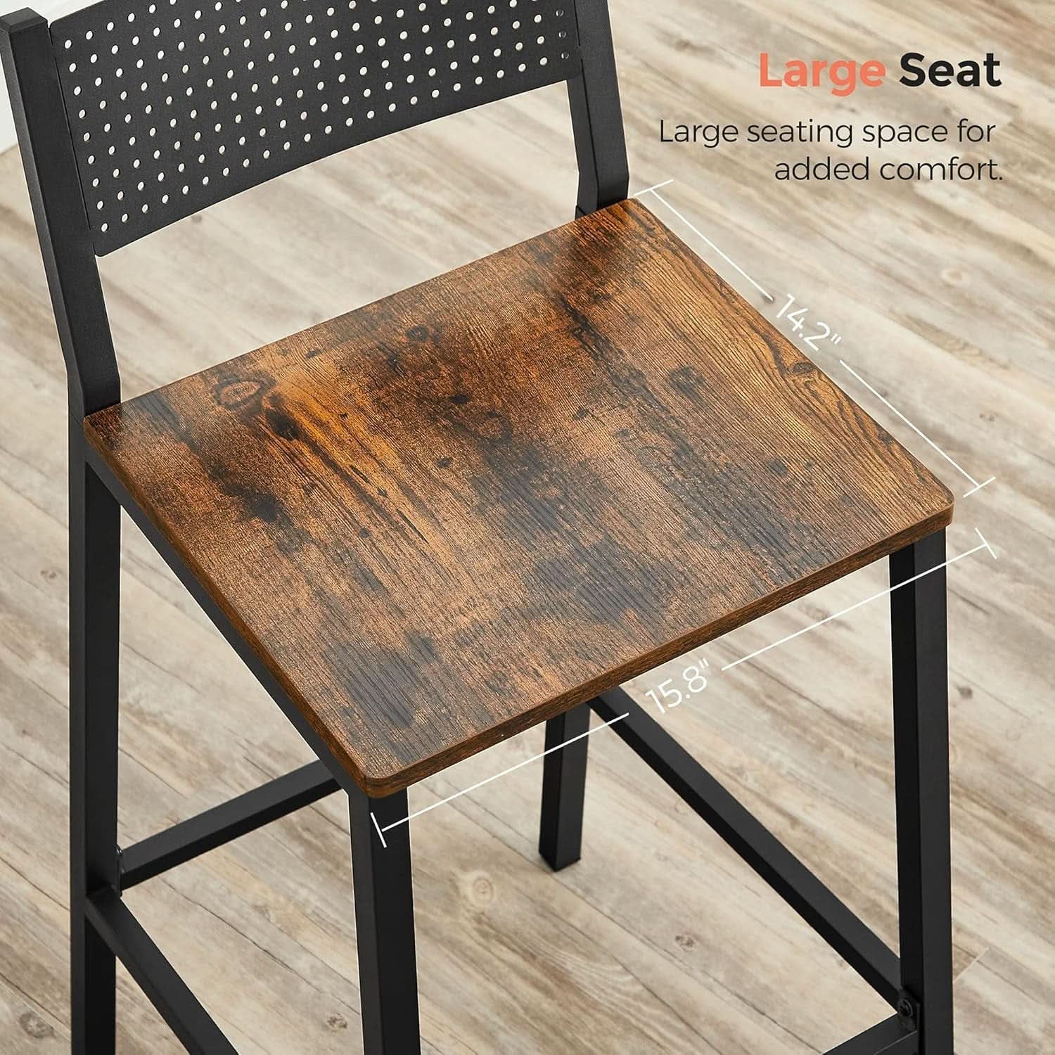 Rustic Industrial Bar Stools Set Of 2 With Backrest Brown And Black