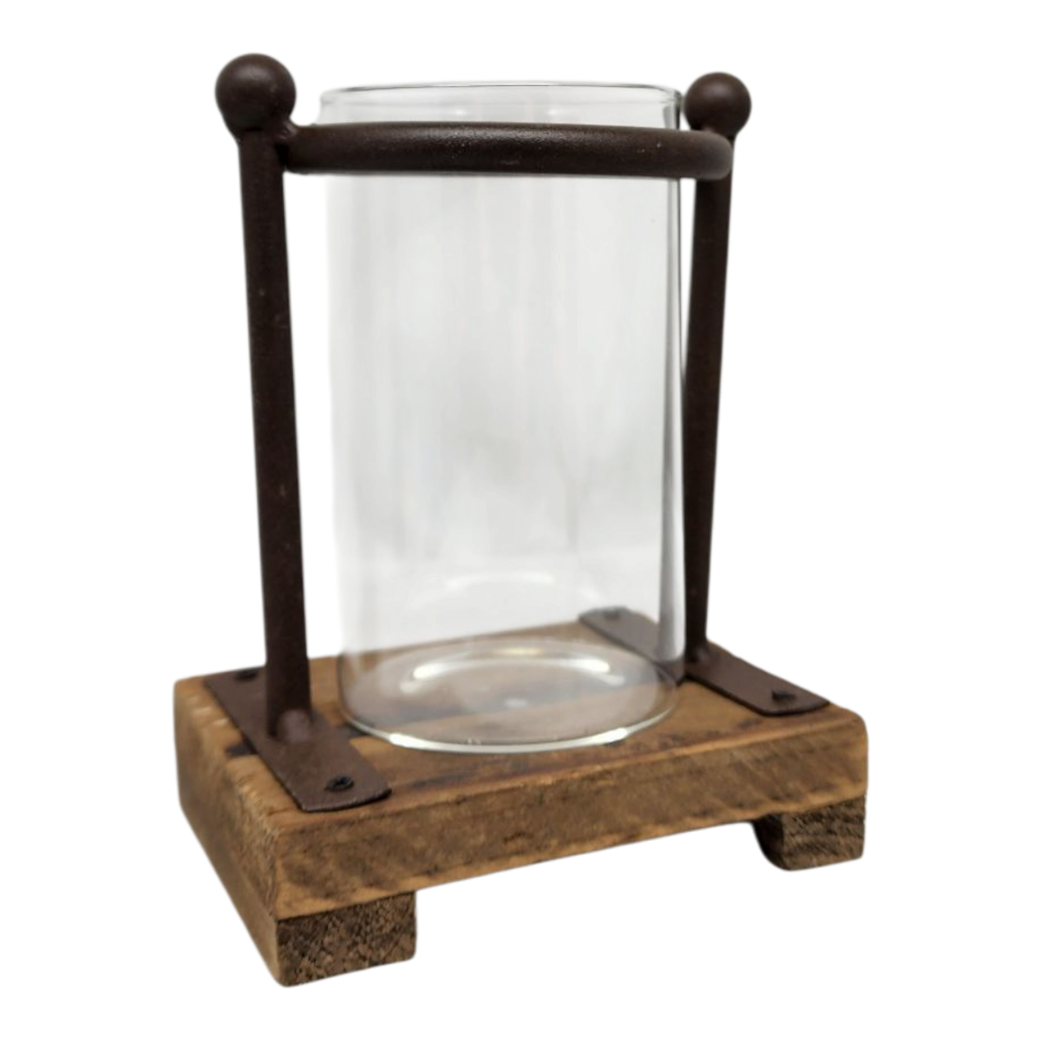 Rustic Industrial Wood - Metal - Glass Vase - 6 Inch