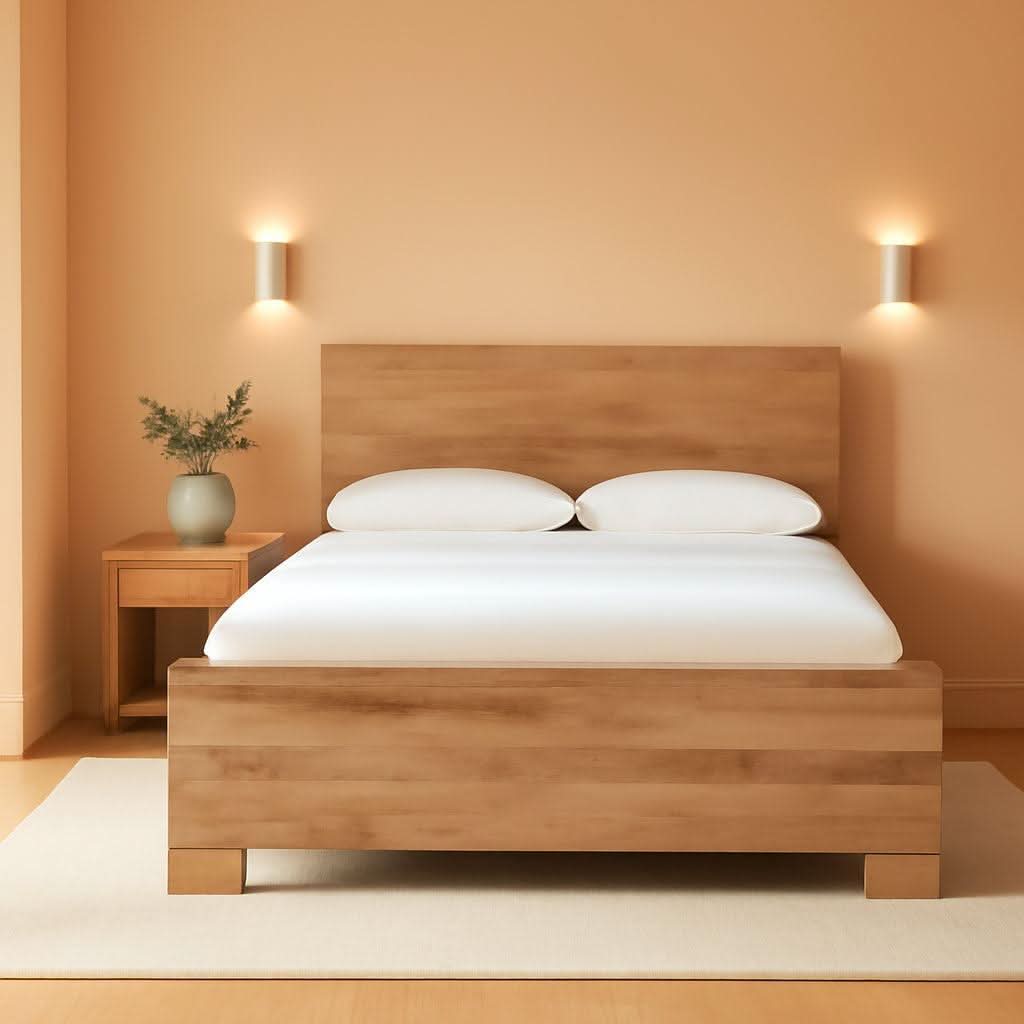 Rustic Queen Panel Bed With Metal Slats Light Brown Finish