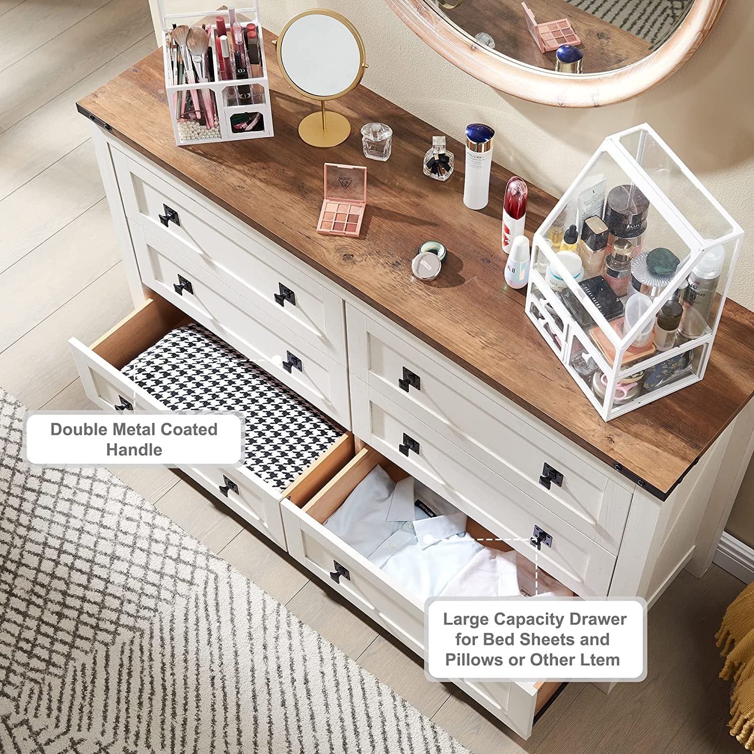 Rustic White 6 Drawer Dresser For Bedroom Storage Organization