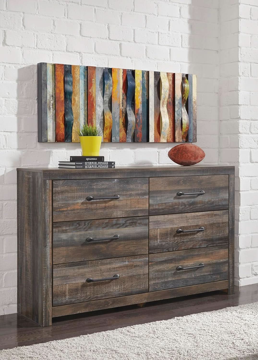 Rusticated Six Drawer Dresser Weathered Brown Bedroom