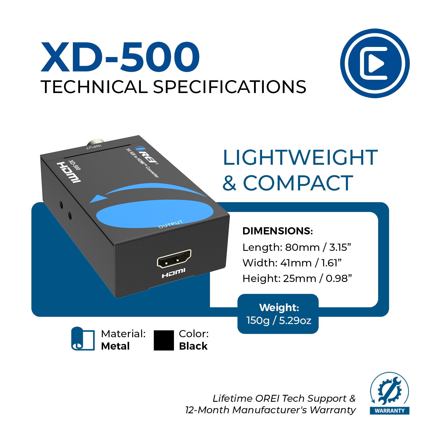 SDI to HDMI Video Converter Supports HD-SDI, SD-SDI and 3G-SDI Signals (XD-500)