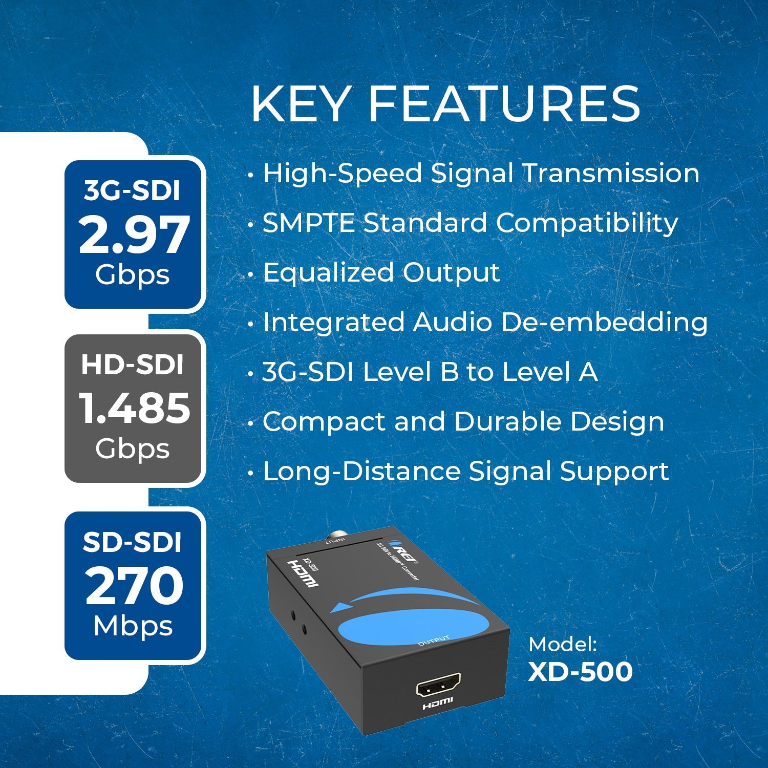 SDI to HDMI Video Converter Supports HD-SDI, SD-SDI and 3G-SDI Signals (XD-500)