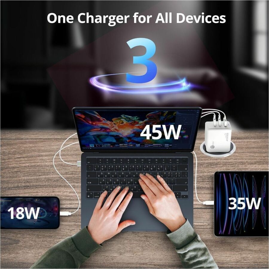 SIIG 100W GaN PD Combo Charger - 2C1A - USB-C Charging Station - Portable USB Type-C