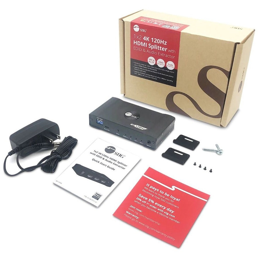 SIIG 1x2 4K120Hz HDMI Splitter with EDID & Audio Extractor CE-H27C11-S1