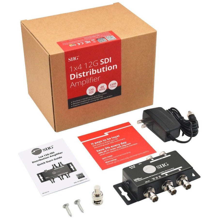 SIIG 1x4 12G SDI Distribution Amplifier - 70M CE-SD0G11-S1
