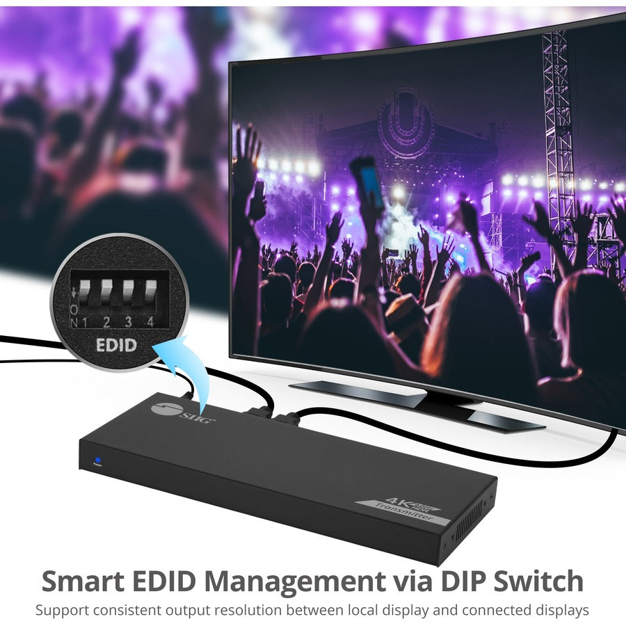 SIIG 1x4 4K 60Hz HDMI Splitter Over Cat6 Extender with Loopout/IR/ARC & RS-232 - Up to 230ft (70m) - Near Zero Latency CE-H27A11-S1