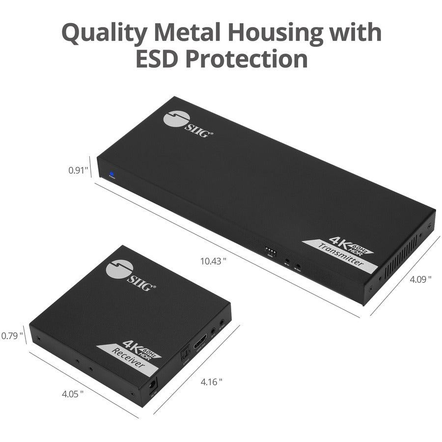 SIIG 1x8 4K 60Hz HDMI Splitter Over Cat6 Extender with Loopout/IR/ARC & RS-232 - Up to 230ft (70m) - Near Zero Latency CE-H27B11-S1