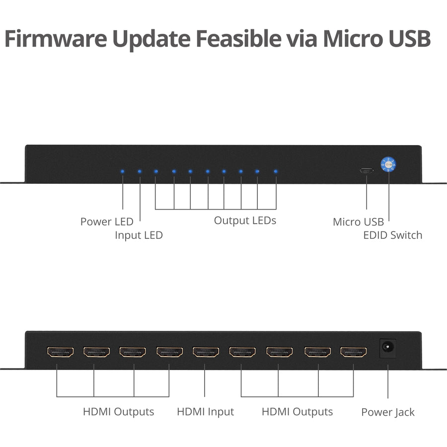 SIIG 1x8 HDMI 2.0 HDR Splitter Distribution Amplifier with EDID Management - 4Kx2K 60Hz CE-H23D11-S1
