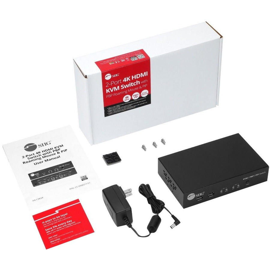 SIIG 2-Port 4K HDMI KVM Switch with PBP Roaming Mouse & PIP CE-KV0G11-S1