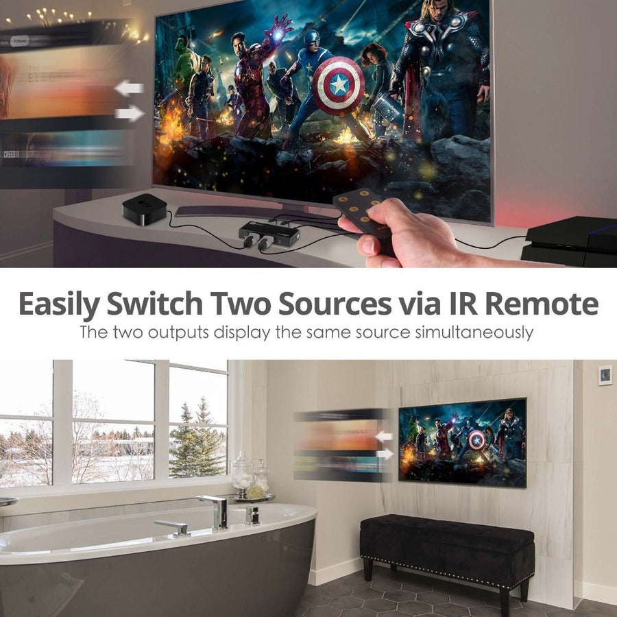 SIIG 2 Port HDMI 2.0 4K HDR Splitter / Switcher with IR Remote CE-H26D11-S1