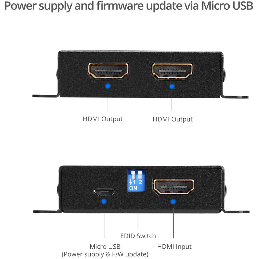 SIIG 2-Port HDMI 2.0 HDR Mini Splitter Amplifier with EDID Management CE-H23K11-S1