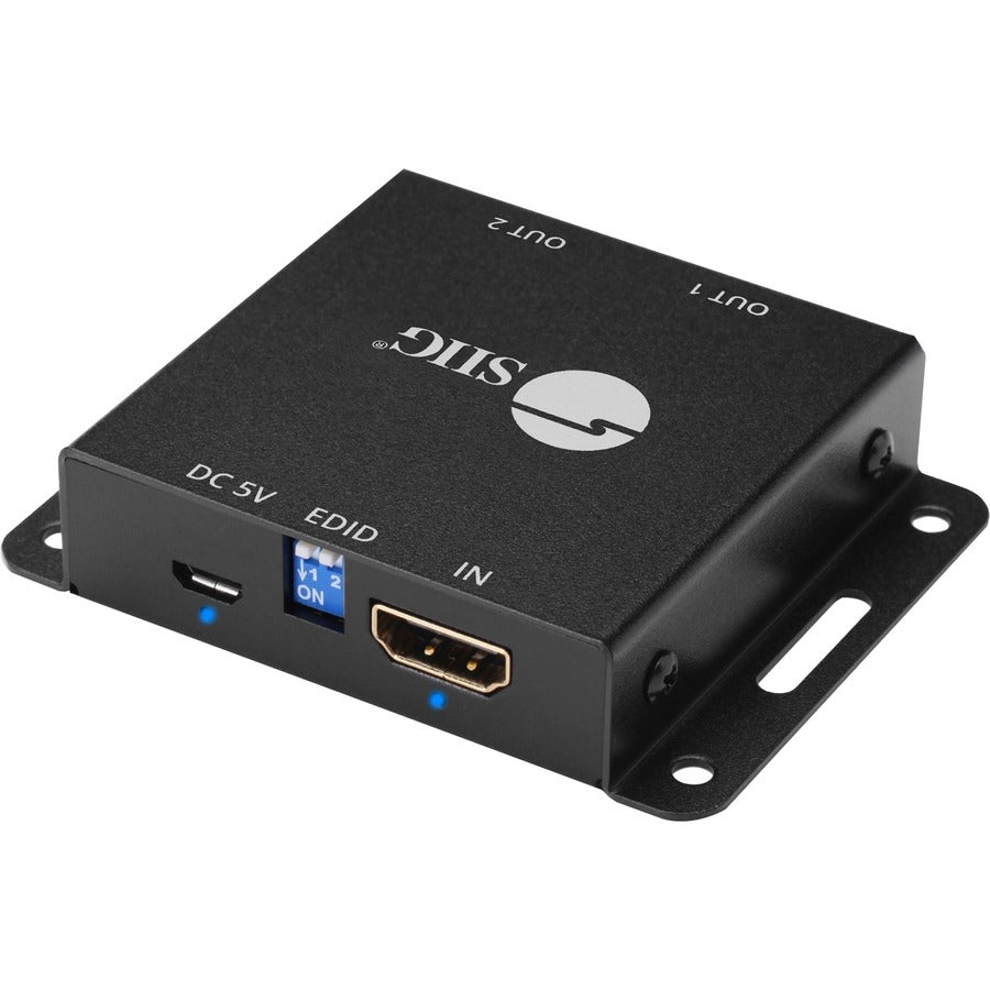 SIIG 2-Port HDMI 2.0 HDR Mini Splitter Amplifier with EDID Management CE-H23K11-S1