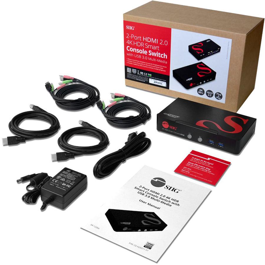 SIIG 2-Port HDMI 4K60Hz HDR Smart Console KVM Switch with USB 3.0 Multi-Media CE-H25511-S1