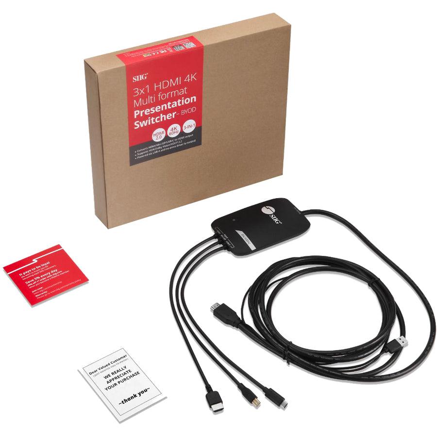 SIIG 3x1 HDMI 4K Multi format Presentation Switcher - BYOD CE-H25Q11-S1