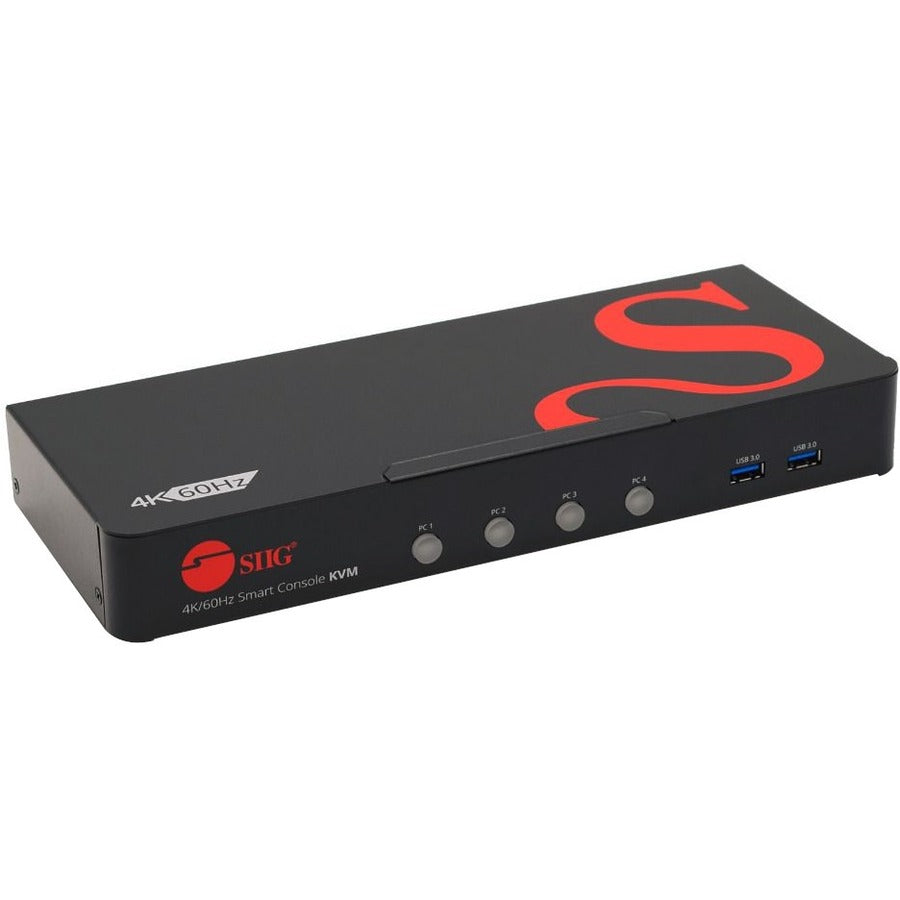 SIIG 4 Port 4K 60HZ DisplayPort 1.2 KVM Switch with USB 3.0 and Multi-Media ports CE-DP0G11-S1