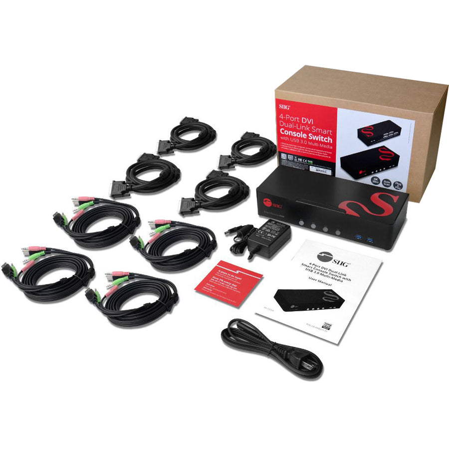 SIIG 4-Port DVI Dual-Link Smart Console Switch with USB 3.0 Multi-Media CE-DV0211-S1