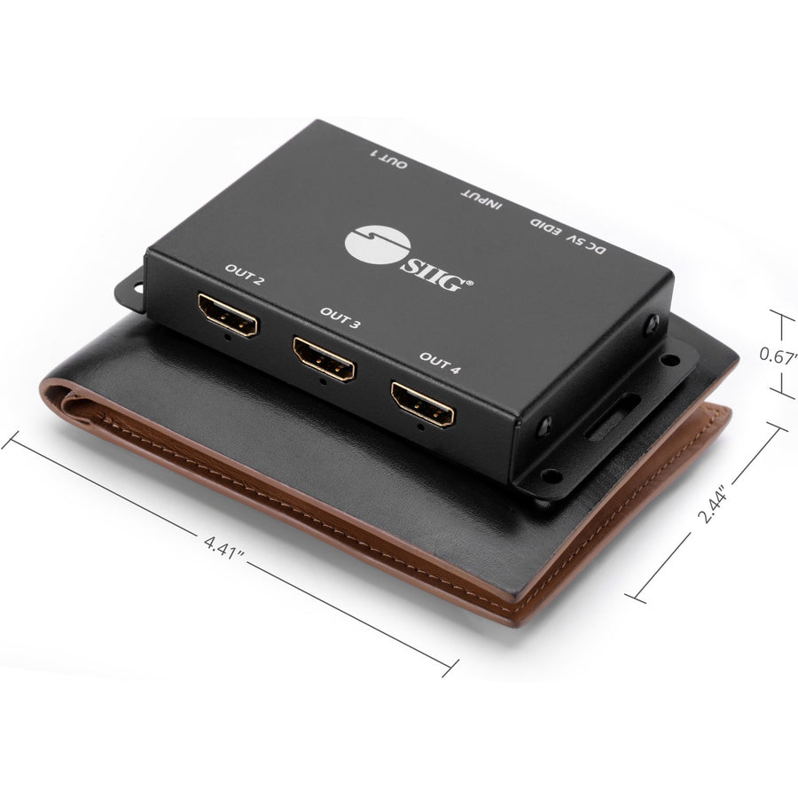 SIIG 4 Port HDMI 2.0 HDR Mini Splitter Amplifier with EDID Management CE-H23L11-S1