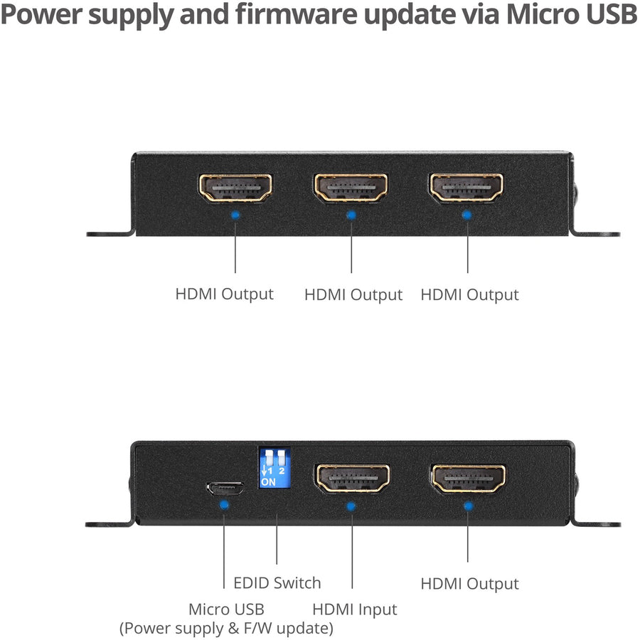 SIIG 4 Port HDMI 2.0 HDR Mini Splitter Amplifier with EDID Management CE-H23L11-S1
