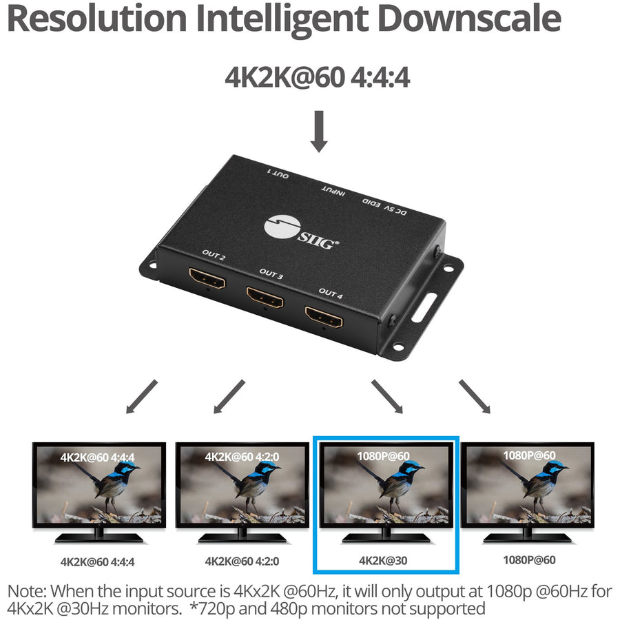 SIIG 4 Port HDMI 2.0 HDR Mini Splitter Amplifier with EDID Management CE-H23L11-S1
