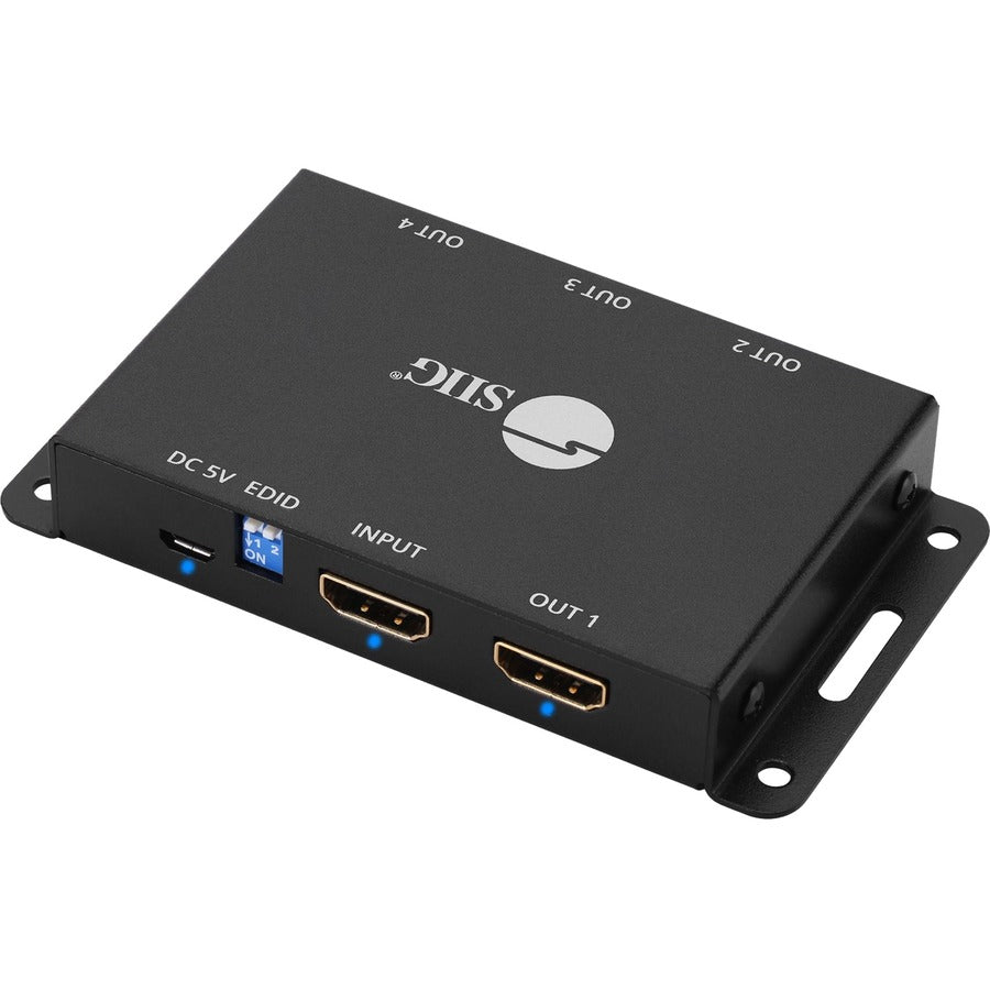 SIIG 4 Port HDMI 2.0 HDR Mini Splitter Amplifier with EDID Management CE-H23L11-S1
