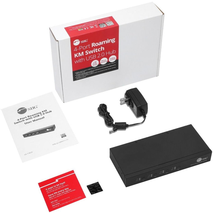 SIIG 4-Port Roaming KM Switch w/USB 2.0 Hub JU-SW4311-S1