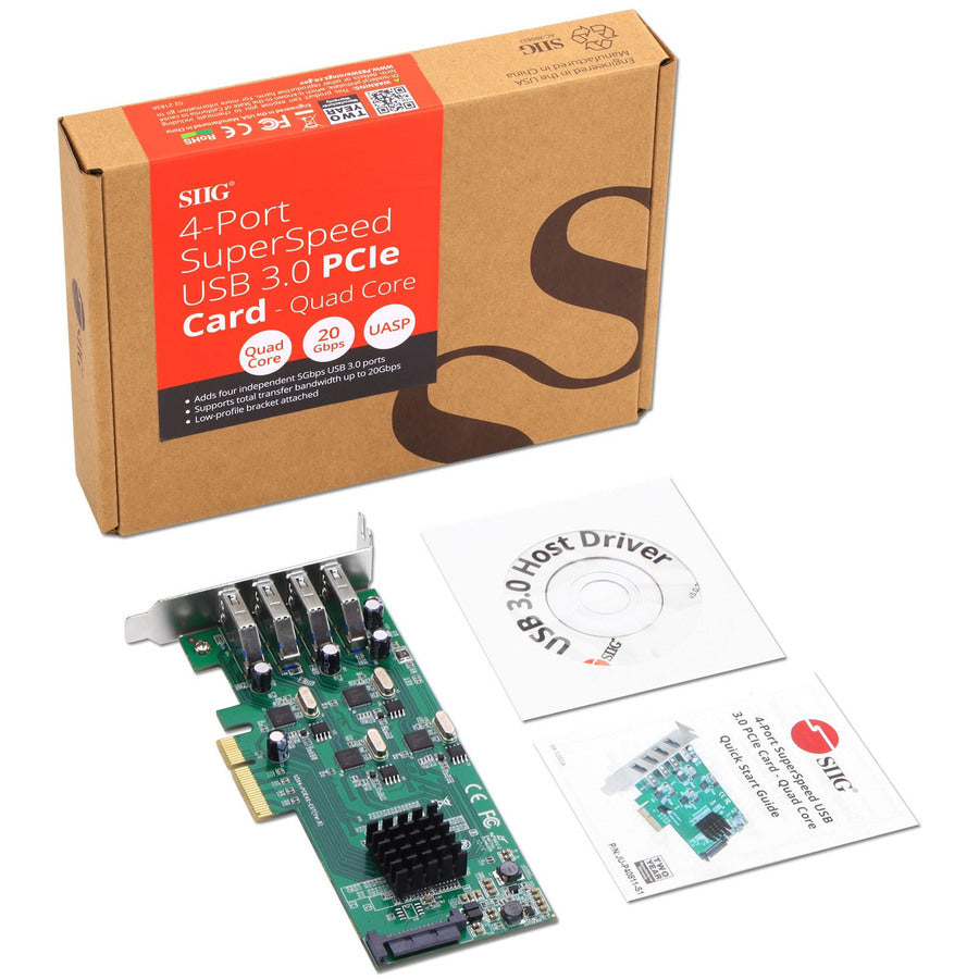 SIIG 4-Port USB 3.0 PCIe Card with 4 Dedicated 5Gbps Channels (USB 3.2 Gen 1) - Quad Core 20Gbps - UASP - SATA Power - Low Profile PCIe Adapter Card JU-P40811-S1