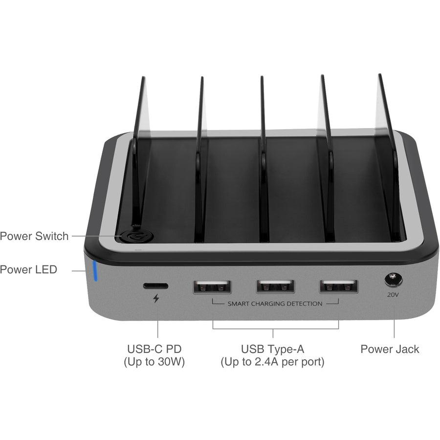 SIIG 48W 4-Port USB with Type-C PD Laptop Charging Station AC-PW1E12-S1
