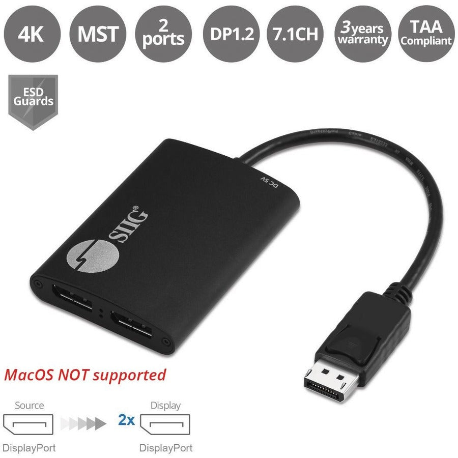 SIIG 4K 1x2 DisplayPort 1.2 to DisplayPort MST Splitter CE-DP0H11-S1