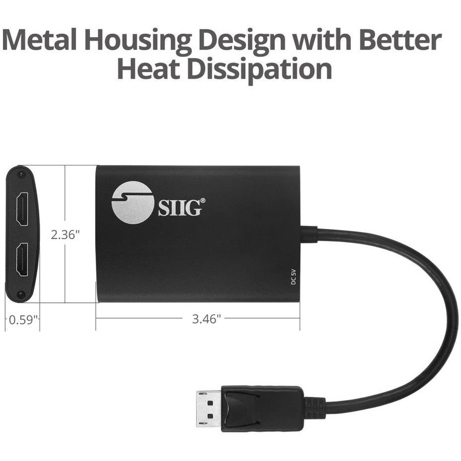 SIIG 4K 1x2 DisplayPort 1.2 to HDMI MST Splitter CE-DP0K11-S1