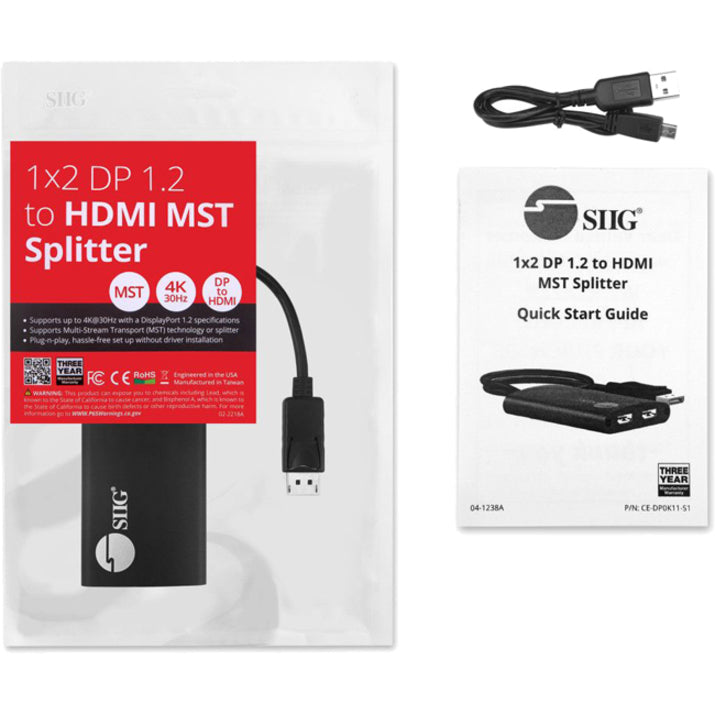 SIIG 4K 1x2 DisplayPort 1.2 to HDMI MST Splitter CE-DP0K11-S1