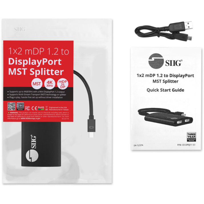 SIIG 4K 1x2 Mini DisplayPort 1.2 to DisplayPort MST Splitter CE-DP0J11-S1