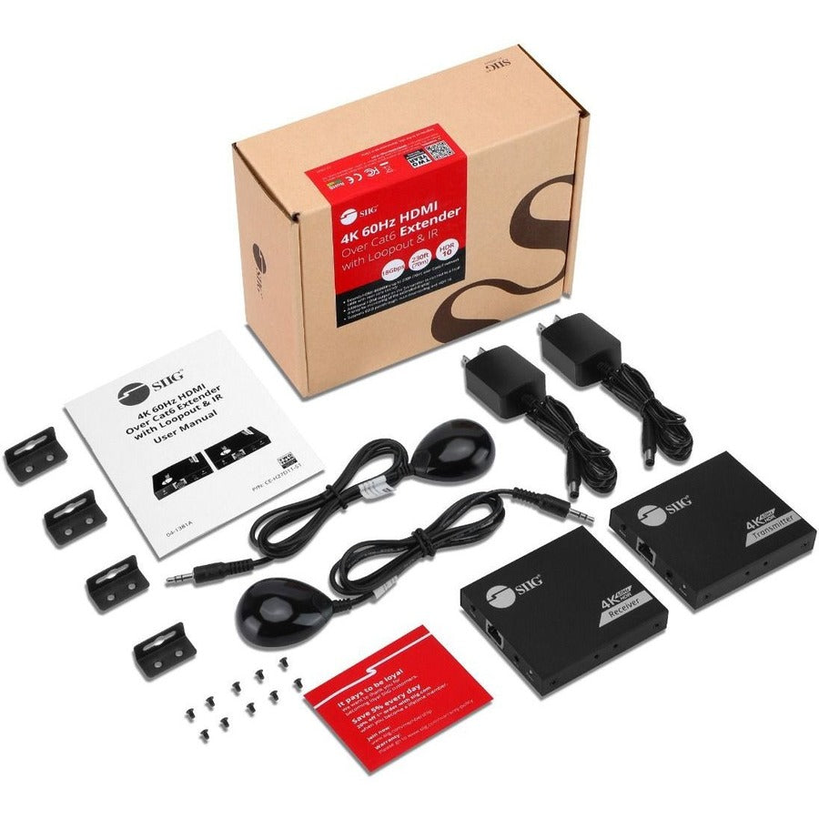 SIIG 4K 60Hz HDMI Over Cat6 Extender with Loopout & IR CE-H27D11-S1