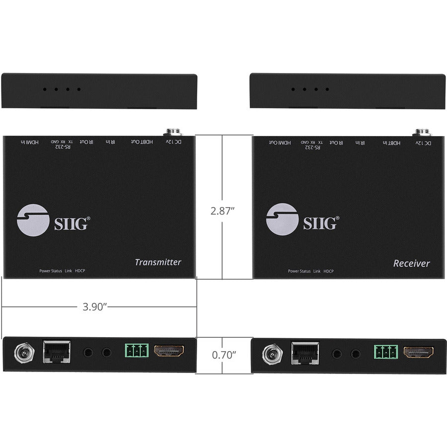 SIIG 4K HDMI HDBaseT Extender Over Single Cat5e/6 with RS-232, IR & PoC - 60m CE-H23E11-S1
