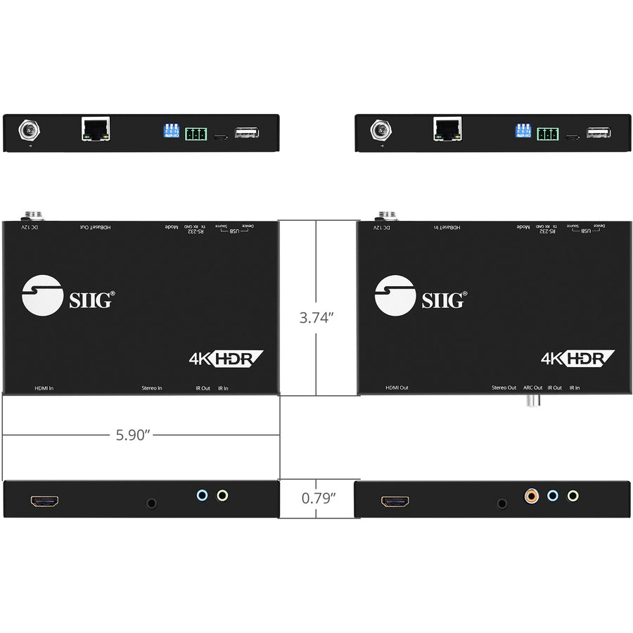 SIIG 4K HDR HDMI 2.0 & USB 2.0 Extender Over HDBaseT with RS-232 & IR CE-H23411-S1