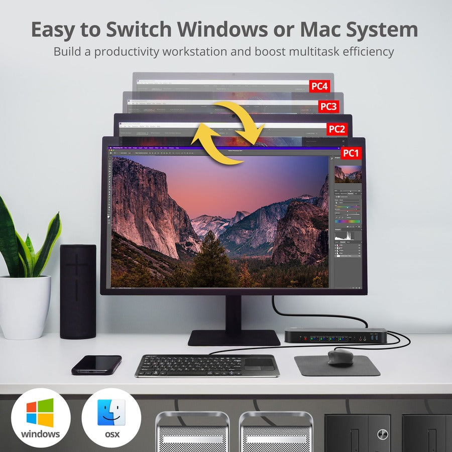 SIIG 4x1 HDMI 4K HDR KVM USB 3.0 Switch with Remote Control CE-KV0F11-S1