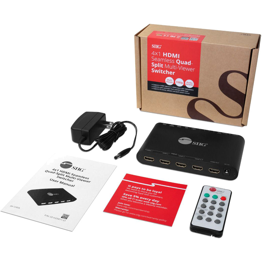 SIIG 4x1 HDMI Seamless Quad-Split Multi-Viewer Switcher CE-H25R11-S1