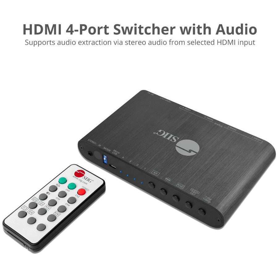 SIIG 4x1 HDMI Seamless Quad-Split Multi-Viewer Switcher CE-H25R11-S1