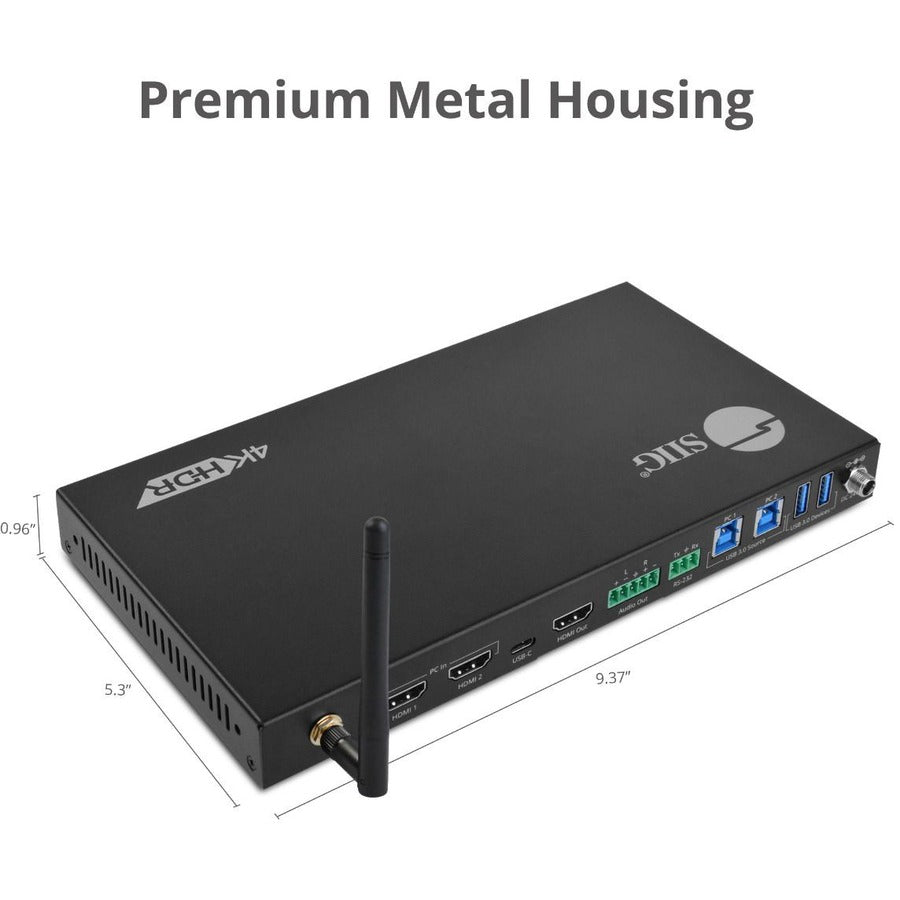 SIIG 4x1 Multi-Video HDMI 2.0, AirPlay, MiraCast, USB-C Presentation Switcher CE-H25Z11-S1