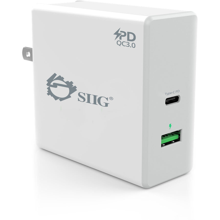 SIIG 65W USB-C PD Charger Power Delivery with QC3.0 Wall Charge AC-PW1F12-S1