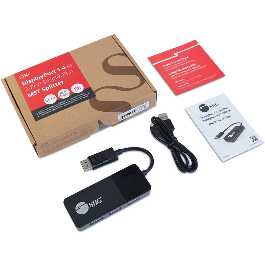 SIIG 8K 1x3 DisplayPort 1.4 to DisplayPort MST Hub Splitter CE-DP0M11-S1