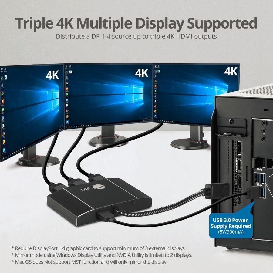 SIIG 8K 1x3 DisplayPort 1.4 to HDMI MST Hub Splitter CE-DP0Q11-S1