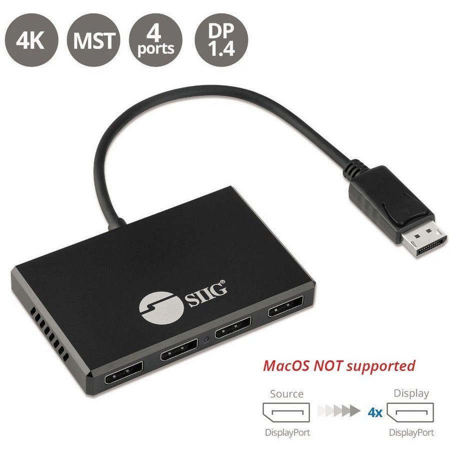 SIIG 8K 1x4 DisplayPort 1.4 to DisplayPort MST Hub Splitter CE-DP0R11-S1