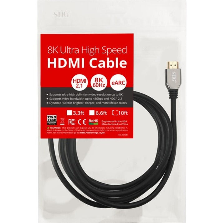 SIIG 8K Ultra High Speed HDMI Cable - 10ft CB-H21611-S1
