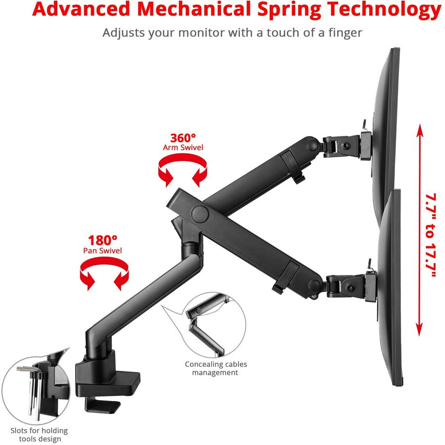 SIIG Aluminum Mechanical Spring Dual Monitor Mount - 17 to 32 - 17.6 lbs - Top Mounting" CE-MT2U12-S1