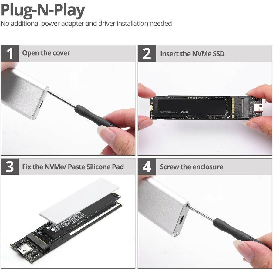 SIIG Drive Enclosure - USB 3.1 Type C Host Interface - UASP Support External - Silver JU-SA0W11-S1