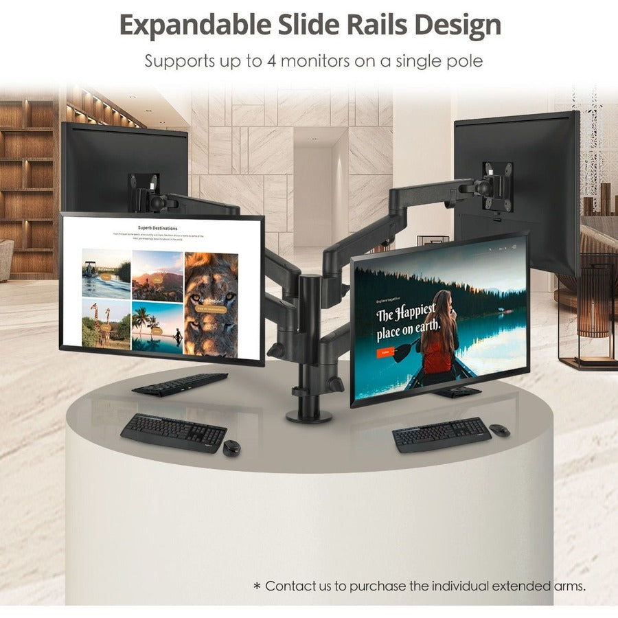 SIIG Dual Arm Pole Multi-Angle Replaceable Articulating Monitor Desk Mount - 14 to 30" - Max Load 17.6lbs each - Expandable Slide Rails Design - up to 4 monitors" CE-MT3E11-S1