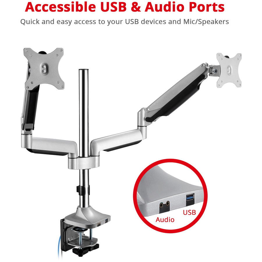 SIIG Dual Monitor Gas Spring Desk Mount with USB Port - 17 to 32"" CE-MT2X11-S1